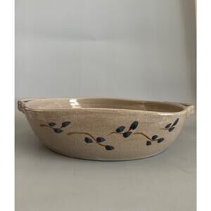 Vintage Jugtown Ware Pottery Serving Dish with Handles Floral 11x10.5